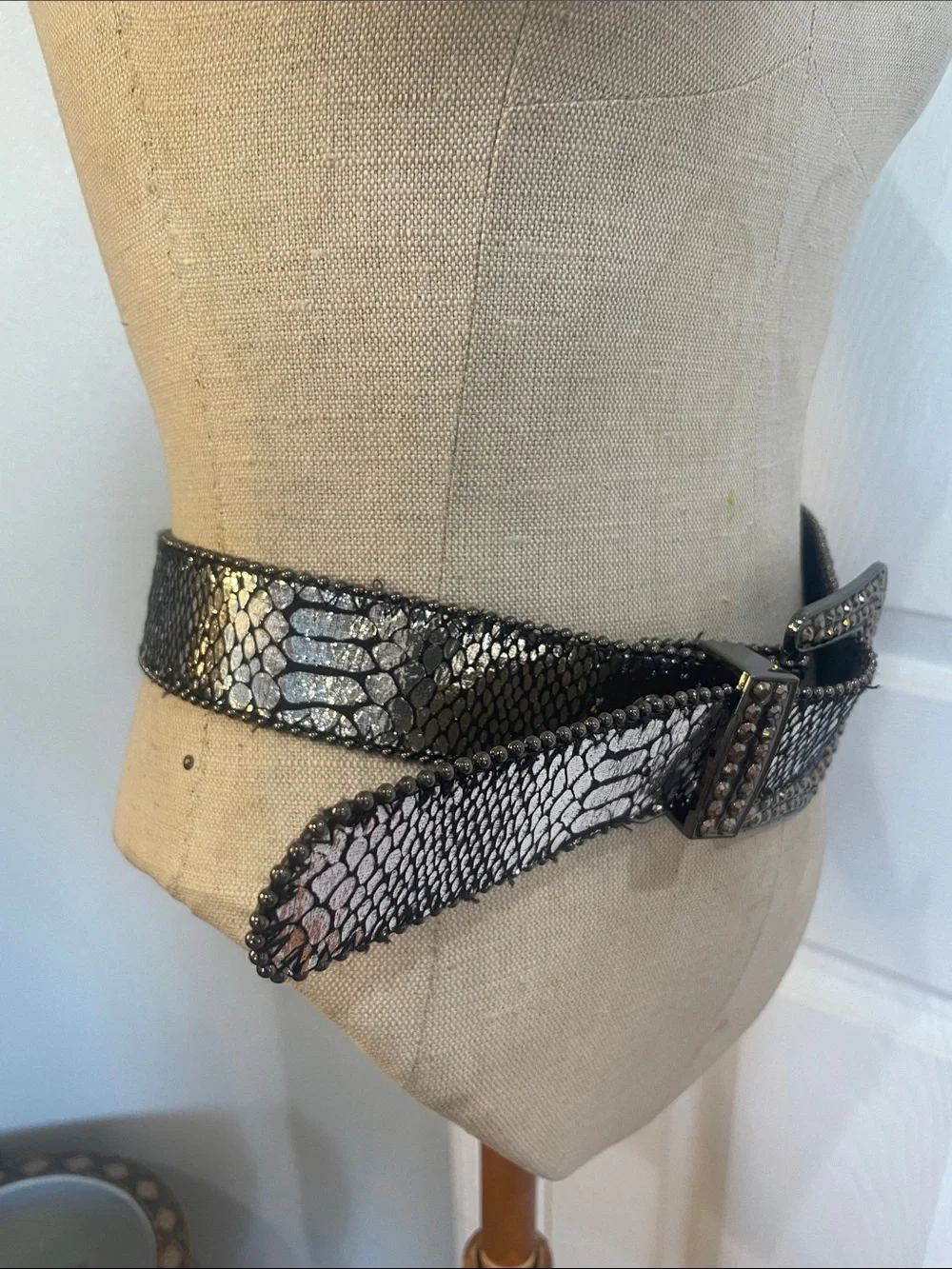 Statement wide Belt Western embellished bling rhinestones silver black women’s M
